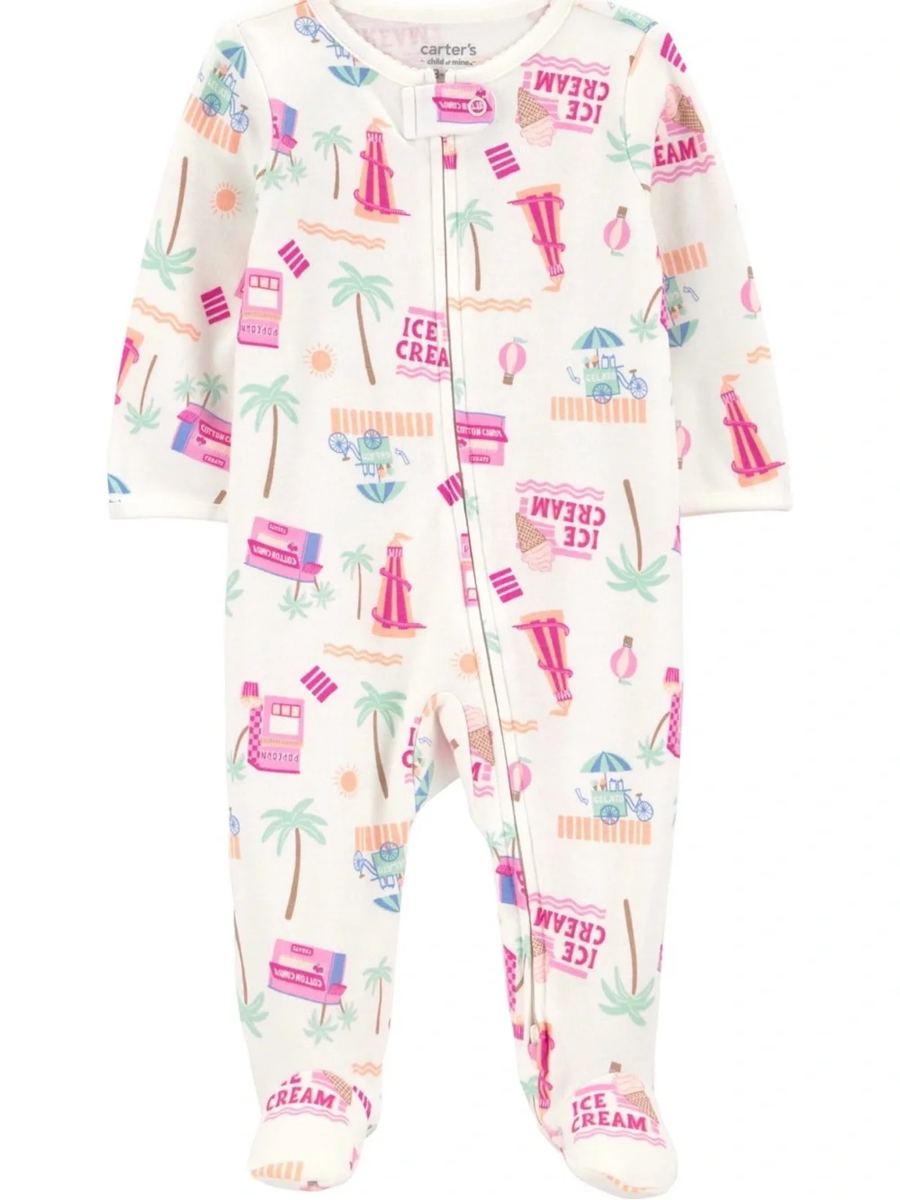 Carter's White Footed One-Piece with Pink and Mint Ice Cream Print